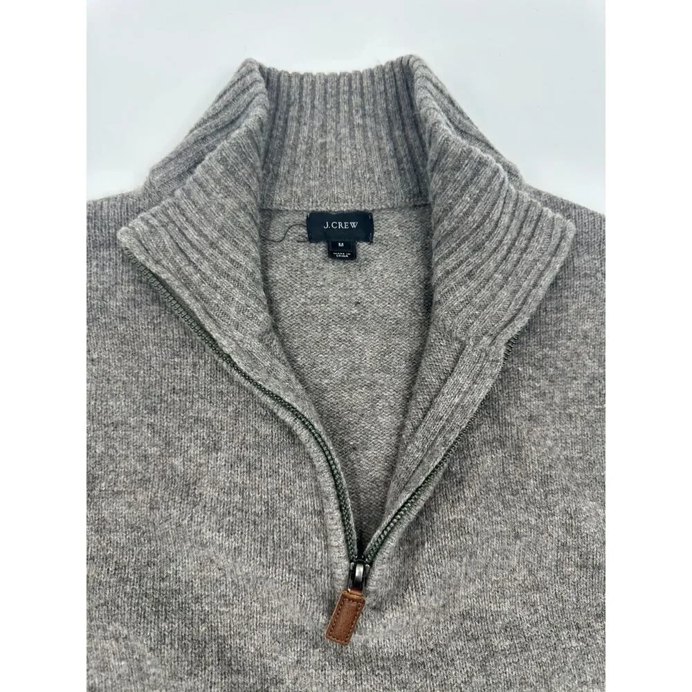 J. Crew Men Lamb Wool Sweater 3/4 Zip Cowl Neck Size M Casual Top Wool EUC